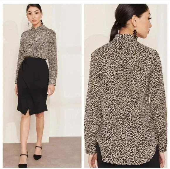 J.Crew 100% Silk Leopard Print Button Down Oversized Blouse(00) - Picture 1 of 10